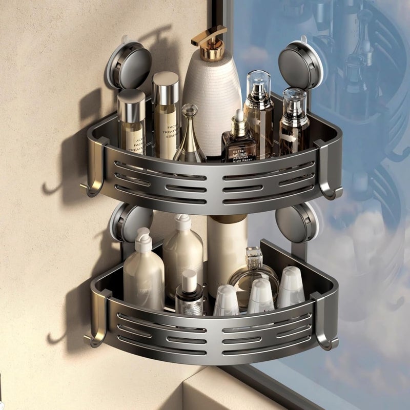 VOLPONE Corner Shower Caddy Suction Cup Shower Shelf Corner No Drilling Bathroom Shower Organizer Storage Rack Adhesive Without Towel Bar (2Pack, Gray) - Image 1